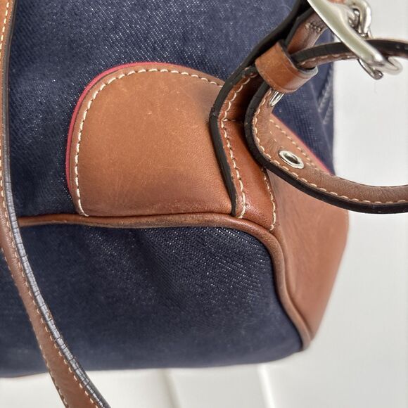 VGUC Vintage Coach Denim Day Chambray Brown Leather Trim backpack 9” X 11” - Picture 9 of 14